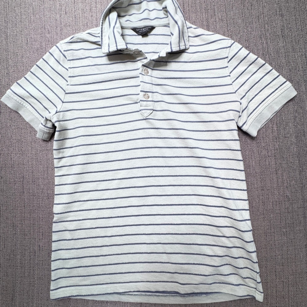 Liverpool Los Angeles Mens Small Polo Shirt Striped Short Sleeve Green Blue